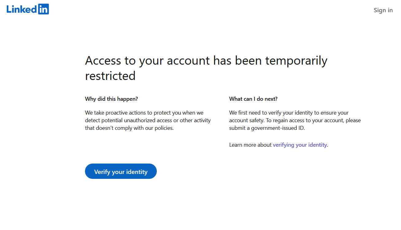 LinkedIn verification request